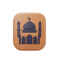 3D Mosque Icon: A Stunning Digital Representation Isolated on Transparent Background