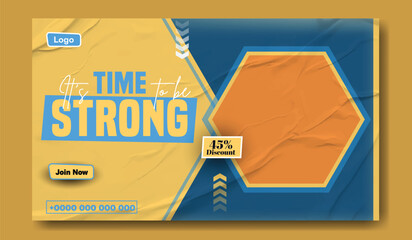 Man lifting weights in gym with motivational text time to get strong