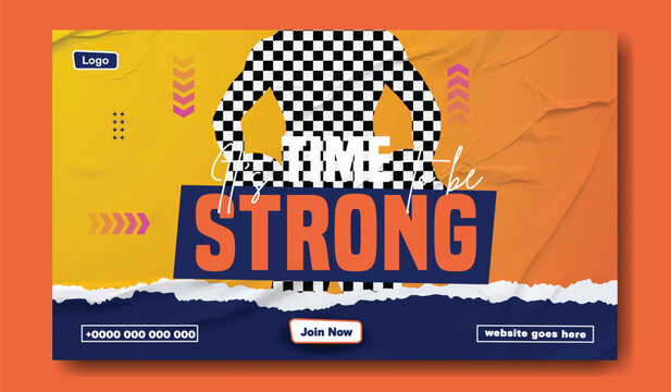 Muscular men in gym with motivational text time to be strong for fitness promotion - Powered by Adobe