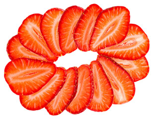 Stylized Sliced Strawberries in Spiral Pattern, isolated on a transparent background.