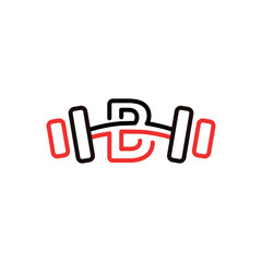 Letter B Gym dumbbell line modern logo design