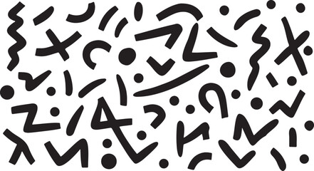 Vector art of black abstract shapes and lines create a dynamic and modern pattern isolated on white background for a bold and eyecatching design isolated on white background