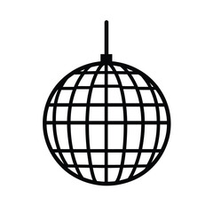 Black and White Disco Ball Illustration with Hanging Fixture and Simple Lines Design