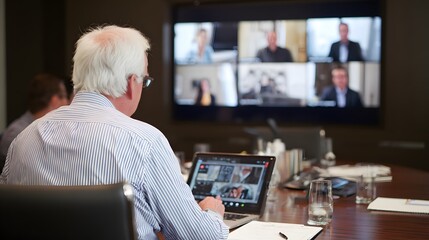 CEO leading virtual town hall meeting using digital technology