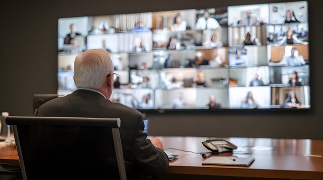 CEO leading virtual town hall meeting using digital technology