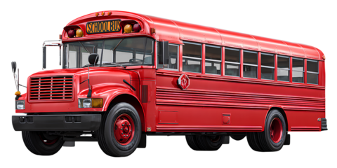  Red school bus isolated on a transparent background