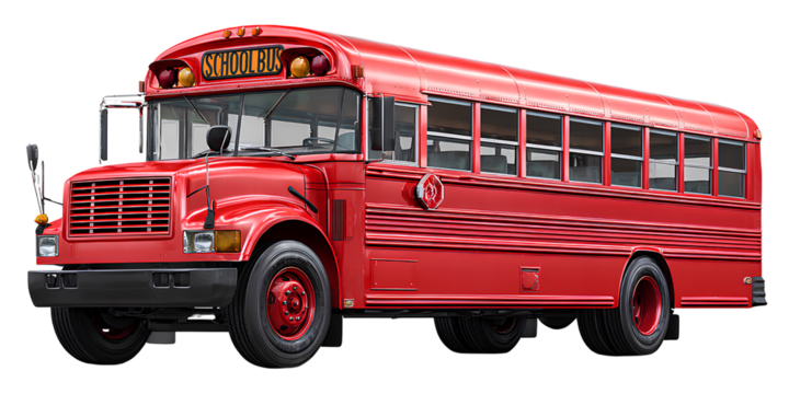  Red school bus isolated on a transparent background