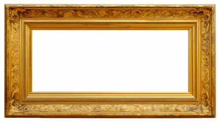 Elegant golden frame with intricate design, clear background