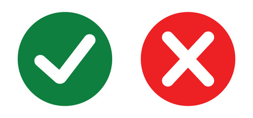 check mark icons. green check mark and red cross mark icon set. green tick and red x. symbols of approval and Decline, vector illustration