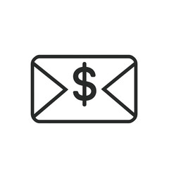 Obraz premium Black isolated envelope with dollar currency symbol on transparent background