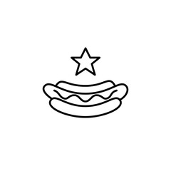 Hot dog with mustard in a bun and star. Top rated street food. Pixel perfect, editable stroke vector icon