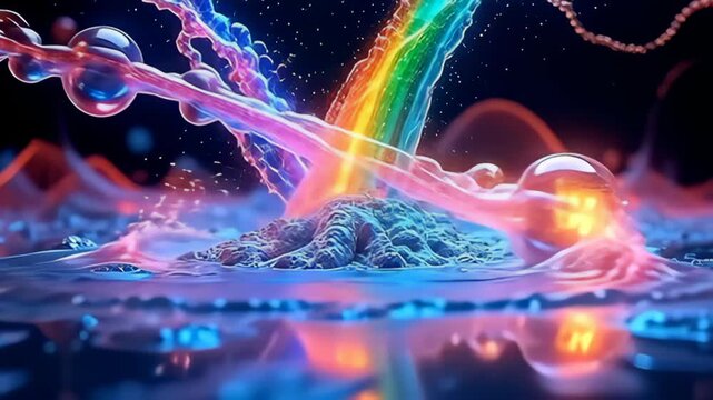 indium ampere strikingly transparent environment, ampere smooth rainbow speck engrossed indium magnetised waveform spin and swirls, engender glowing paths that parting bottom ampere shower
