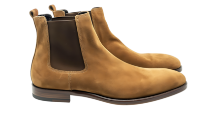 Elegant brown suede chelsea boots isolated on transparent background, perfect for adding a touch of classic style to any outfit, ideal for the fashionconscious man during autumn and winter season