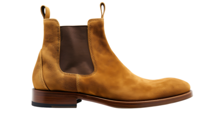 Stylish brown suede chelsea boot isolated on transparent background, a timeless fashion statement for the modern man, perfect for completing any elegant or casual outfit during autumn and winter