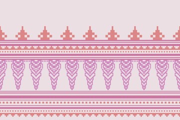 Seamless Pixel Pattern with Pink and Purple Motifs against a light pink background