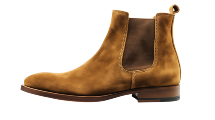 Elegant brown suede chelsea boot isolated on transparent background, a stylish footwear choice for the modern man, perfect for adding a touch of sophistication to any outfit and a timeless classic
