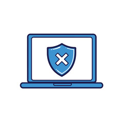 Obraz premium Blue Laptop with Shield Showing X Mark on Screen Isolated on Transparent Background