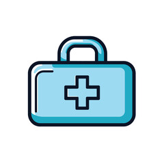 Obraz premium Blue Medical Kit with Handle and Cross Isolated on White Background Icon Style