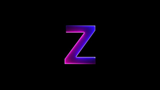 Glowing neon letter Z , glowing neon font, Z alphabet symbol . Seamless looping alphabet animation on black background.
