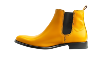 Elegant yellow leather chelsea boot isolated on transparent background, a stylish footwear choice for the modern man, perfect for adding a touch of vintage charm to any outfit, a timeless classic