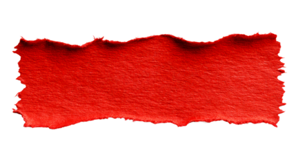 Bright red torn paper with a rough edge on a transparent background