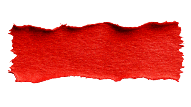 Bright red torn paper with a rough edge on a transparent background