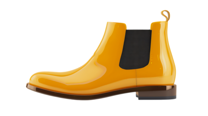 Stylish yellow chelsea boot isolated on transparent background, a fashionable footwear choice for men, perfect for adding a touch of elegance to any outfit, ideal for autumn and winter season