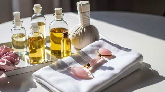 Spa day essentials oils scrub facial roller