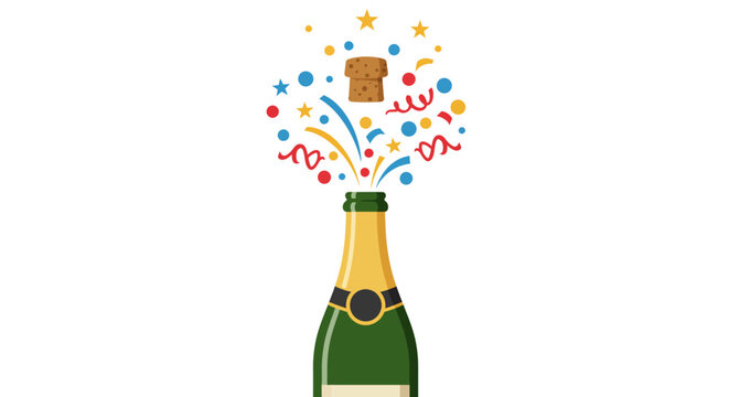 Champagne bottle popping with a festive explosion of colorful confetti for a celebration event - Powered by Adobe