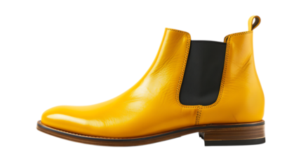 Stylish yellow leather chelsea boot isolated on transparent background, a classic and elegant footwear choice for men, perfect for adding a touch of fashion to any outfit and wardrobe