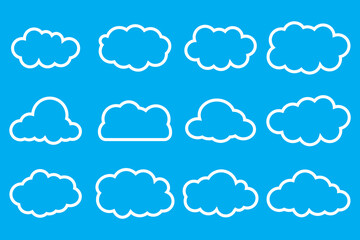 Cloud. Abstract white cloudy set isolated on blue background. Vector illustration