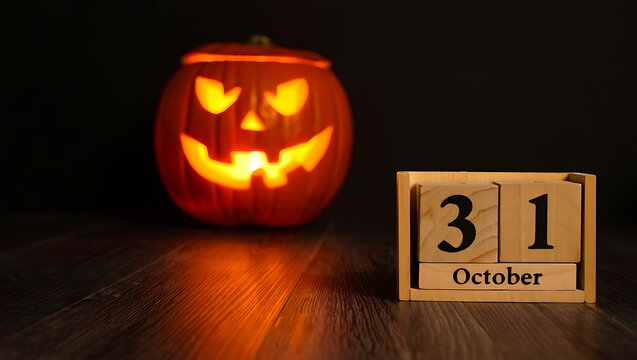 Glowing Jack O Lantern with October 31st Calendar halloween