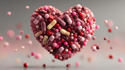Heart-shaped Arrangement of Colorful Pills and Tablets for Medical, Pharmaceutical, and Healthcare Concept Photography