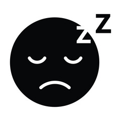 Fototapeta premium A black emoji isolated on white background showing a sleeping face with zzz, conveying tiredness, exhaustion, and the need for rest and slumber