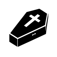 Minimalist Black Silhouette of a Coffin with Cross Halloween Clipart Design