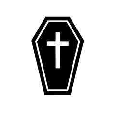 Fototapeta premium Minimalist Black Silhouette of a Coffin with Cross Halloween Clipart Design