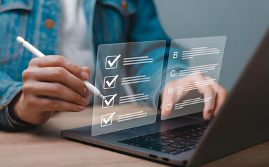 Streamline workflow with digital checklists on laptop for efficient project management and task completion, enhance productivity with modern technology