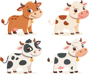 Cow illustration vector design, Cow logo and icon design, Set of Cartoon Cow vector design