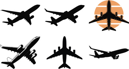 Silhouette vector of commercial jet airplane collection for aviation, travel, and transport concepts