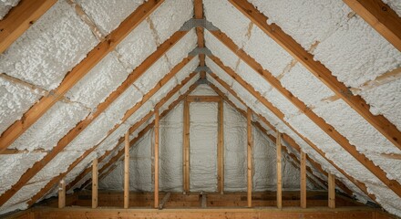Attic Insulation Installation - Newly installed attic insulation with spray foam insulation, providing excellent energy efficiency and thermal protection