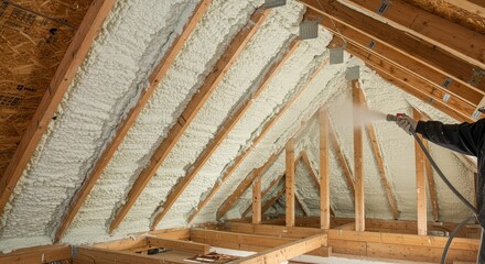 Attic Spray Foam Insulation Installation for Energy Efficiency - Spray foam insulation efficiently fills attic rafters, improving home energy efficiency, reducing energy costs, enhancing comfort, and