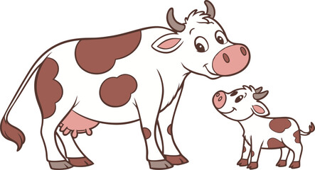 Cow illustration vector design in white background, Cow logo design, Cow and baby cow vector design
