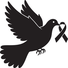 Fototapeta premium Black silhouette of a dove carrying a ribbon in its beak