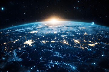 Obraz premium digital earth grid floating in space, formed by lines and data points, no human presence 