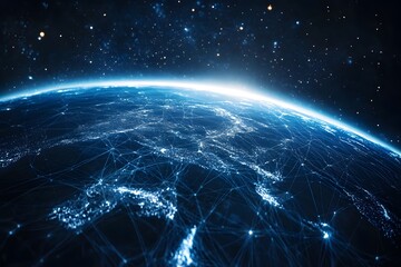 digital earth grid floating in space, formed by lines and data points, no human presence 
