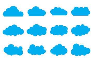 Cloud. Abstract white cloudy set isolated on blue background. Vector illustration