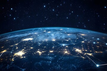 Obraz premium digital earth grid floating in space, formed by lines and data points, no human presence 