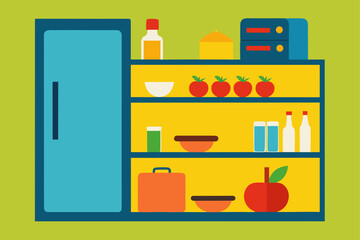 Kitchen With Open Fridge Full Of Fresh Ingredient