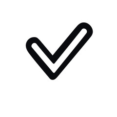 Isolated black outlined check mark with rounded corners on transparent background