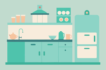 Pastel Themed Kitchen With Mint Cabinets And Vint